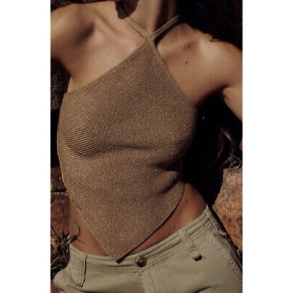 Zara knit cream sleeveless halter bandana top